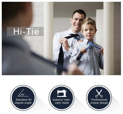 Hi-Tie Designer Silk Wedding Tie For Men Blue White Plaid Handky Cufflink Set Fashion Necktie For Men Business Party Wholesale