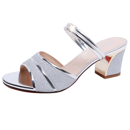 2024 New fashion Women's sandals Word Buckle  High Heels Summer New Fish Mouth Sexy Sandals Women's Shoes Gold