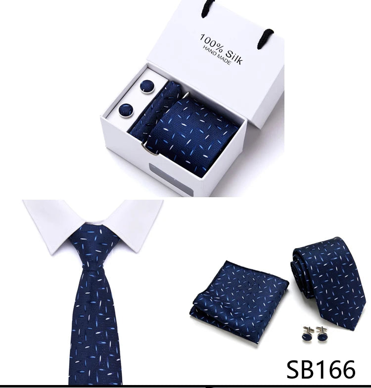 Brand 100% Silk Ties Gift box Office  Men Classic Party Wedding striped 7.5cm Silk Wedding  Floral Tie Necktie Handkerchief Set