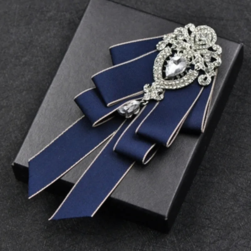 Fashion Handmade Bow Tie Wedding Collar Luxury Rhinestone Bowtie Necktie Brooch Pocket Towel Square Set Gift for Men Accessories