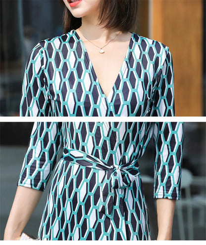 FANIECES Summer Wrap Dresses Women Sexy V Neck Split Maxi Dress Print Female Casual Beachwear Lace Up Party Vestidos Robe платье