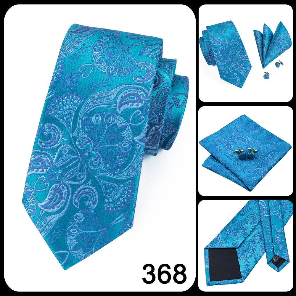 Hi-Tie Light Blue Solid Silk Wedding Nicktie For Men Hanky Cufflink Gift Men Tie Set Business Party Dropshipping Novelty Design