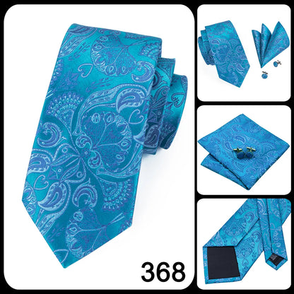Hi-Tie Light Blue Solid Silk Wedding Nicktie For Men Hanky Cufflink Gift Men Tie Set Business Party Dropshipping Novelty Design
