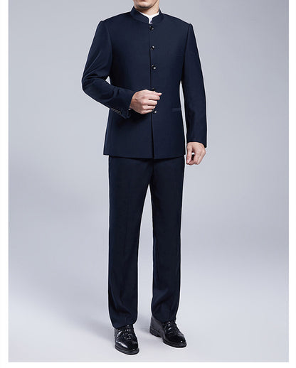 Classic Men Business Chinese Mountain Suit Suit Set 2-Piece High Quality Wedding Party Dress Set Black Navy Wine Red Suit+pant