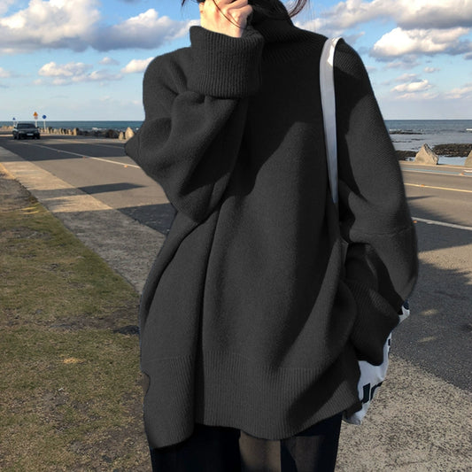 Fall and Winter High Collar Loose Outdoor All-Matching Black Sweater