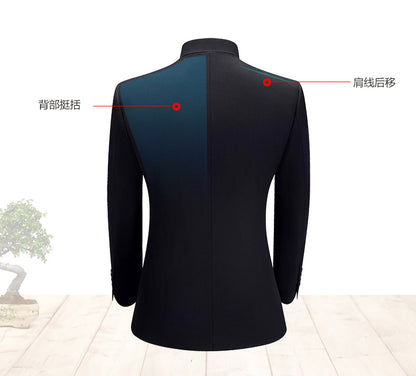 Classic Men Business Chinese Mountain Suit Suit Set 2-Piece High Quality Wedding Party Dress Set Black Navy Wine Red Suit+pant