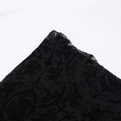 Y2K Goth Floral Lace Mesh Flared Sleeve Bodycon Party Dresses Sexy Vintage Elegant Black Velvet V-Neck Long Dress Partywear