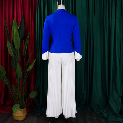 CM.YAYA Women's Set Full Flare Sleeve Button Blazer Shirt + Pleated Long Pants Suit Streetwear Two 2 Piece Set Africa OL Outfits