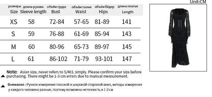 Y2K Goth Floral Lace Mesh Flared Sleeve Bodycon Party Dresses Sexy Vintage Elegant Black Velvet V-Neck Long Dress Partywear