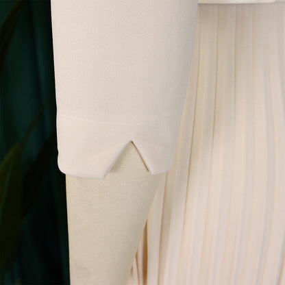 CM.YAYA Fashion Full Sleeve Notched Neck Solid High Waist Belt Dress Women Autumn Office Lady Pleated Long Africa Midi Dresses