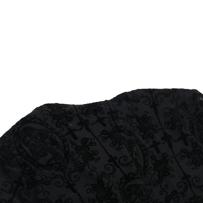 Y2K Goth Floral Lace Mesh Flared Sleeve Bodycon Party Dresses Sexy Vintage Elegant Black Velvet V-Neck Long Dress Partywear