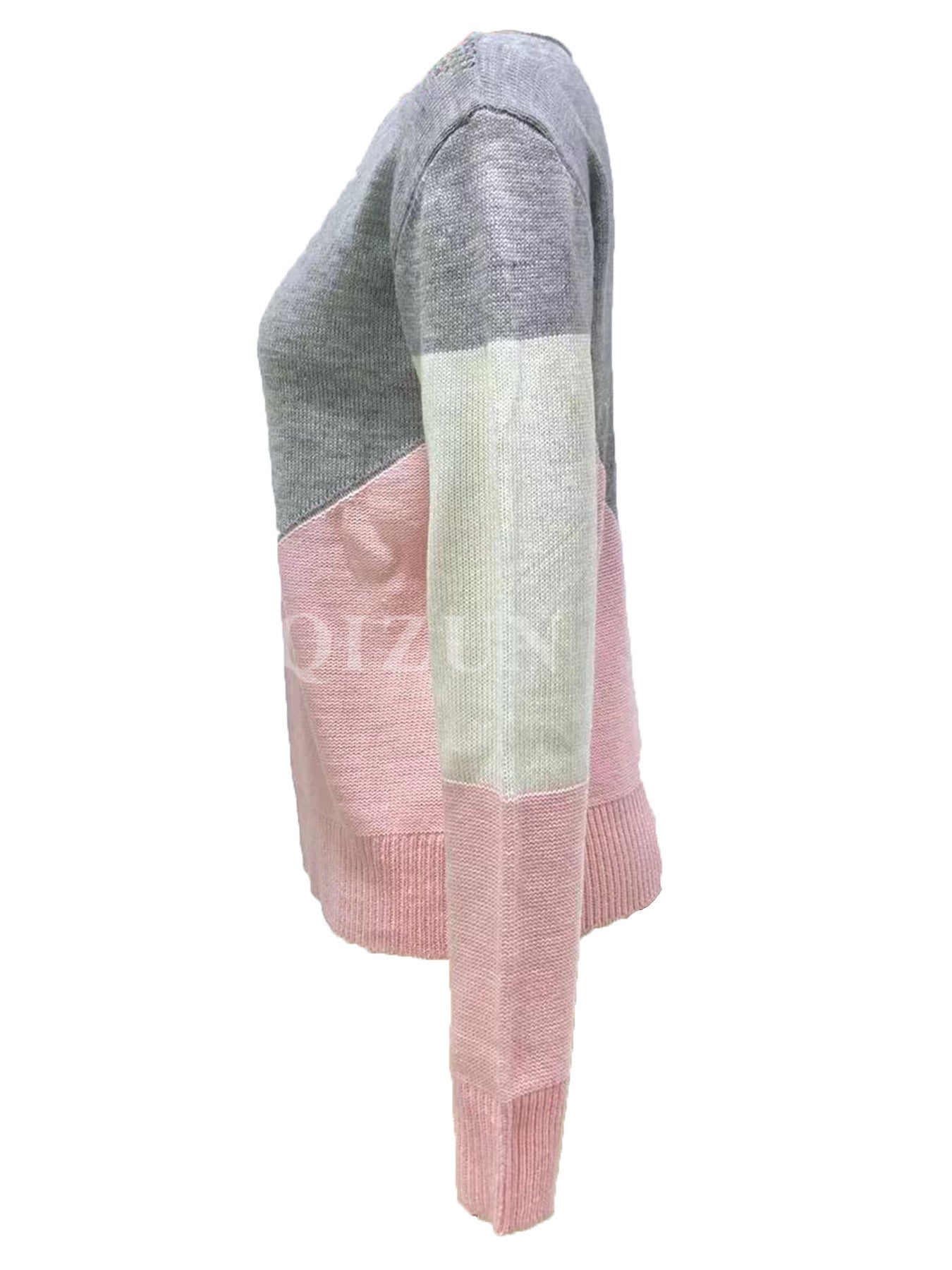 European and American Cross-border Sweater Autumn and Winter Contrast Crewneck Pullover Stitching Hollow-out Slim-fit Long-sleeved Thin Knitted Top for Women