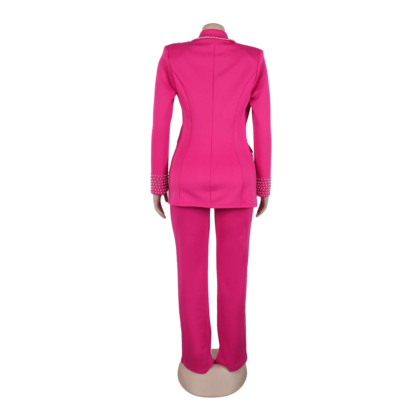 CM.YAYA Fashion Pearl Splicing Women's Set Long Sleeve Blazer and Wide Leg Pants Suit 2024 Winter OL Fall Two 2 Piece Set Outfit