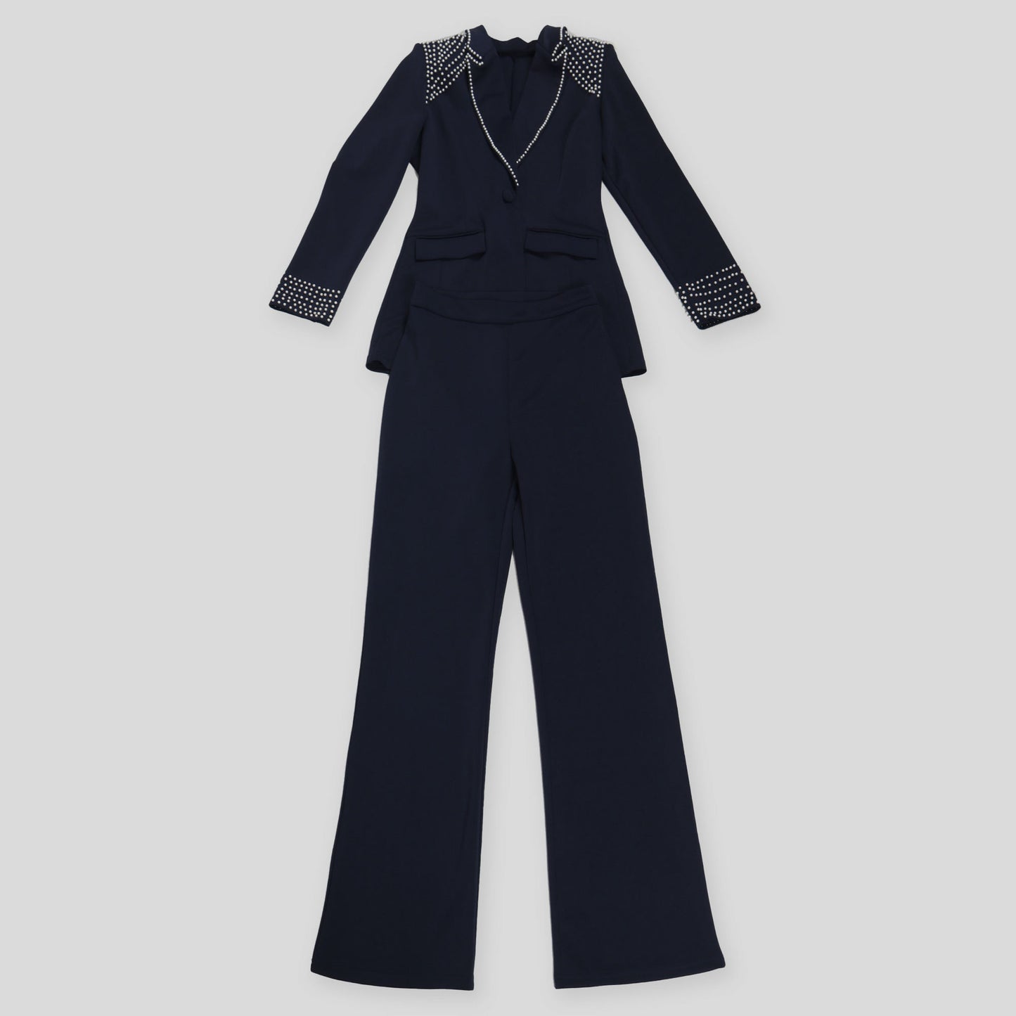 CM.YAYA Fashion Pearl Splicing Women's Set Long Sleeve Blazer and Wide Leg Pants Suit 2024 Winter OL Fall Two 2 Piece Set Outfit