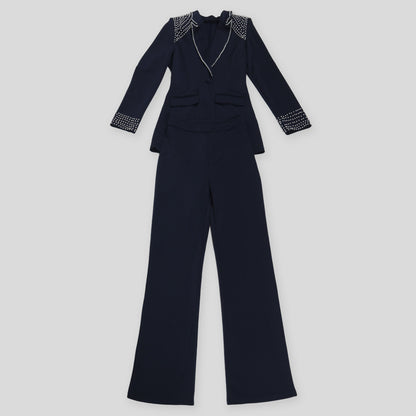 CM.YAYA Fashion Pearl Splicing Women's Set Long Sleeve Blazer and Wide Leg Pants Suit 2024 Winter OL Fall Two 2 Piece Set Outfit