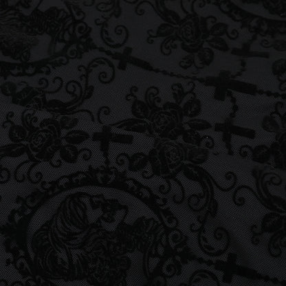 Y2K Goth Floral Lace Mesh Flared Sleeve Bodycon Party Dresses Sexy Vintage Elegant Black Velvet V-Neck Long Dress Partywear