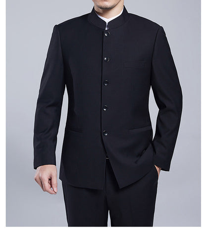 Classic Men Business Chinese Mountain Suit Suit Set 2-Piece High Quality Wedding Party Dress Set Black Navy Wine Red Suit+pant