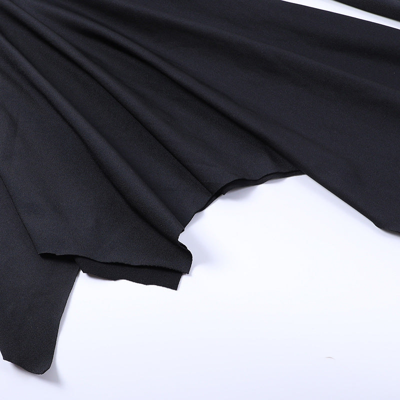 Y2K Goth Floral Lace Mesh Flared Sleeve Bodycon Party Dresses Sexy Vintage Elegant Black Velvet V-Neck Long Dress Partywear