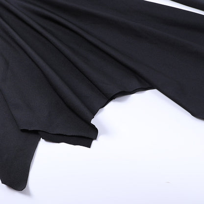 Y2K Goth Floral Lace Mesh Flared Sleeve Bodycon Party Dresses Sexy Vintage Elegant Black Velvet V-Neck Long Dress Partywear