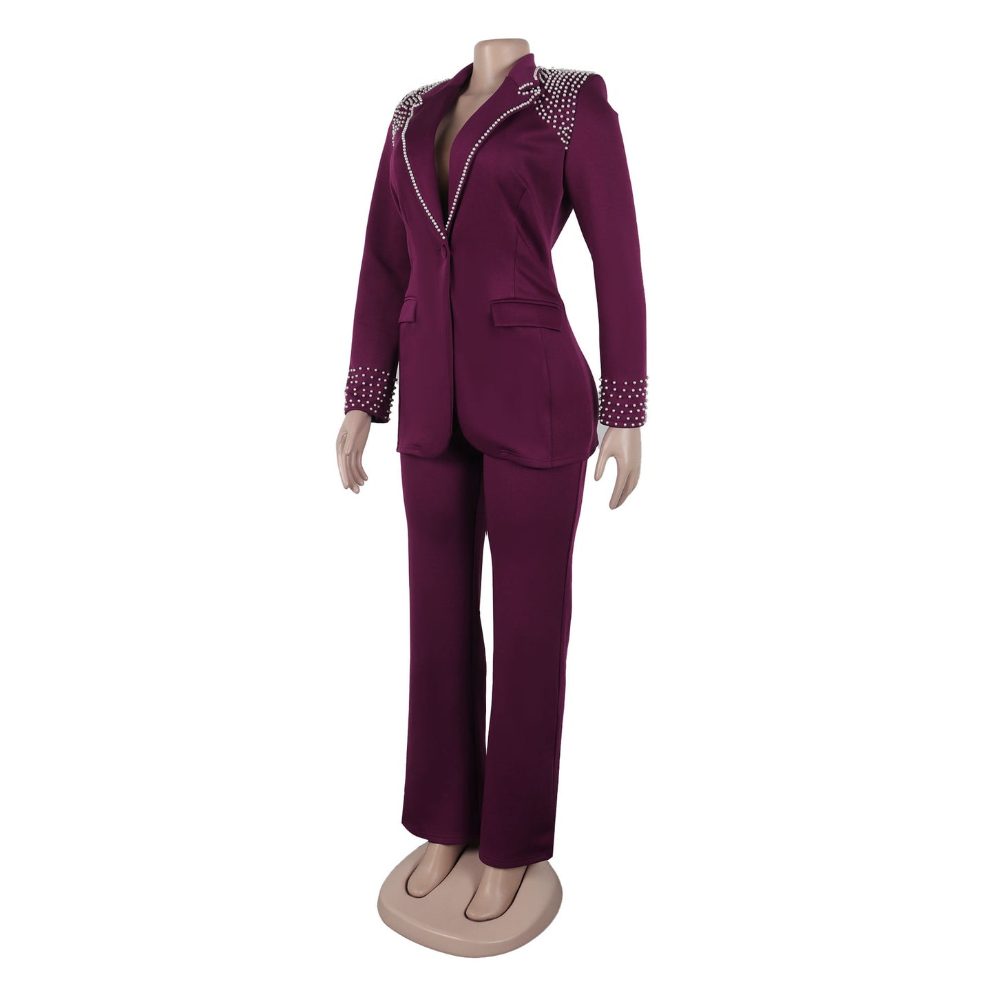 CM.YAYA Fashion Pearl Splicing Women's Set Long Sleeve Blazer and Wide Leg Pants Suit 2024 Winter OL Fall Two 2 Piece Set Outfit
