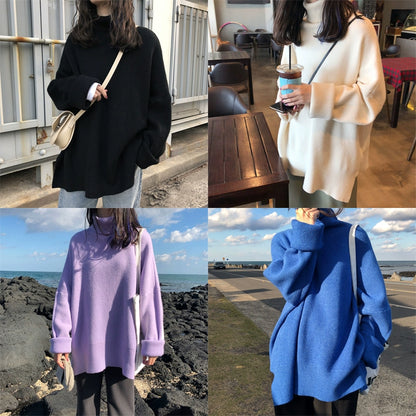 Fall and Winter High Collar Loose Outdoor All-Matching Black Sweater