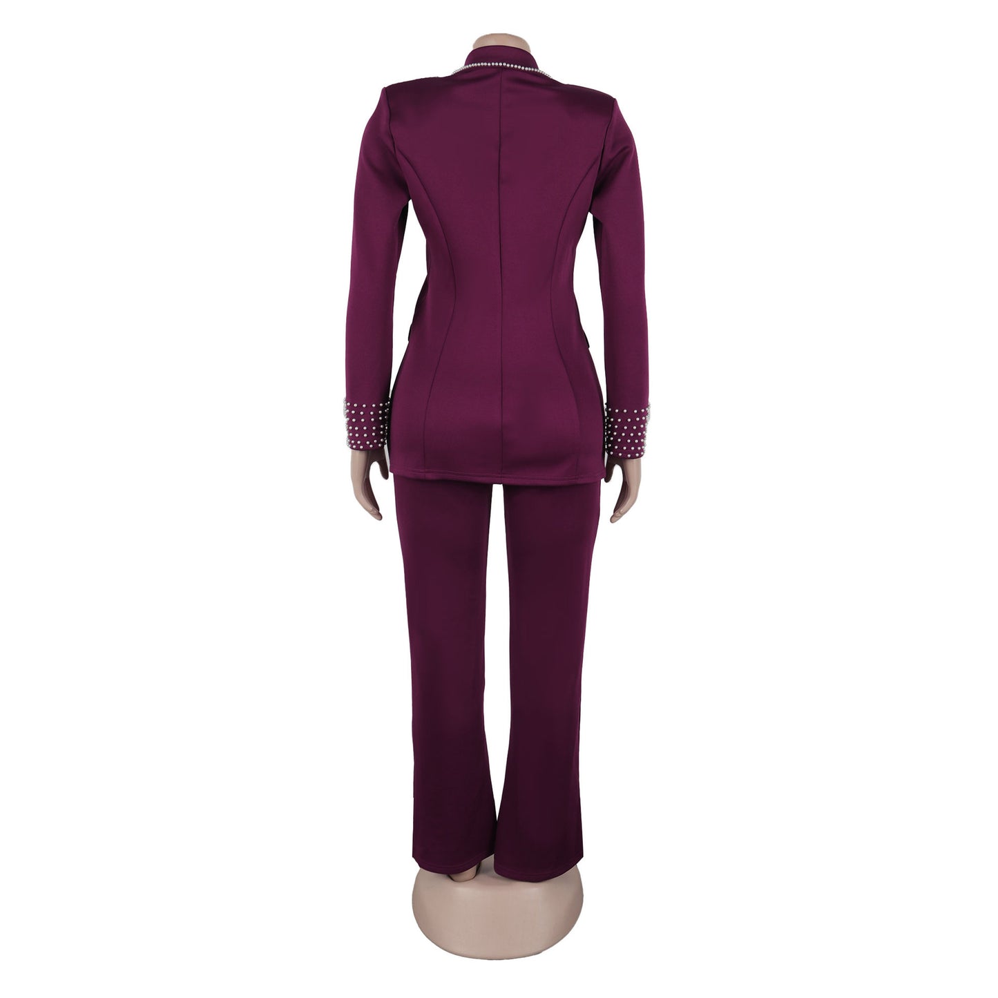 CM.YAYA Fashion Pearl Splicing Women's Set Long Sleeve Blazer and Wide Leg Pants Suit 2024 Winter OL Fall Two 2 Piece Set Outfit