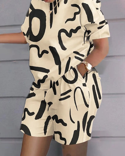 Women Casual Short Sleeve Two Piece Sets Women Outfit 2023 Summer Letter Printed Pocket Suit Female T Shirt Shorts 2 Pieces Set