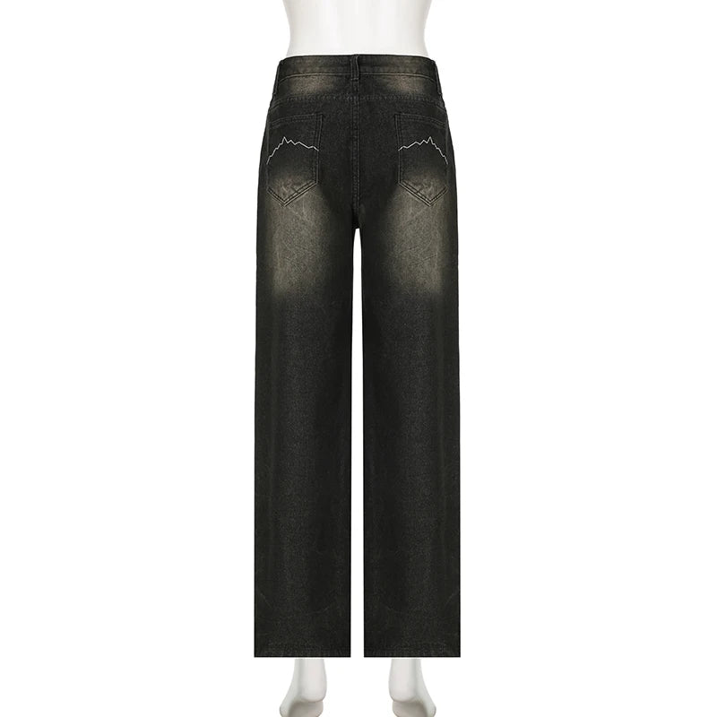 Darlingaga Streetwear Grunge Baggy Jeans Women Vintage Distressed Straight Leg Y2K Denim Pants 90s Aesthetic Outfits Washed Chic
