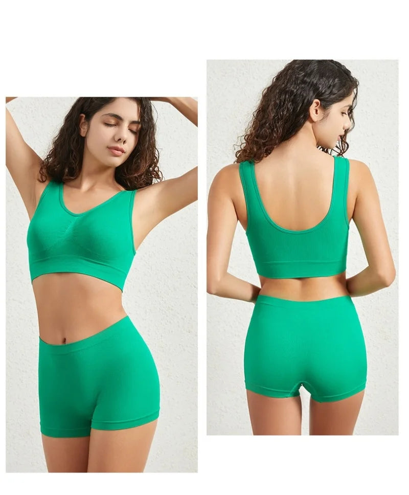Seamless Bra Set Women Low Waist Underwear Female Tanks Bra Top Sexy Boyshort Panties Girls Casual Sports Lingerie Set Intimates