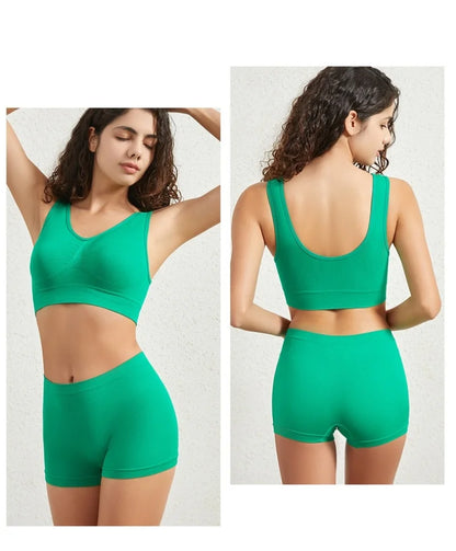 Seamless Bra Set Women Low Waist Underwear Female Tanks Bra Top Sexy Boyshort Panties Girls Casual Sports Lingerie Set Intimates