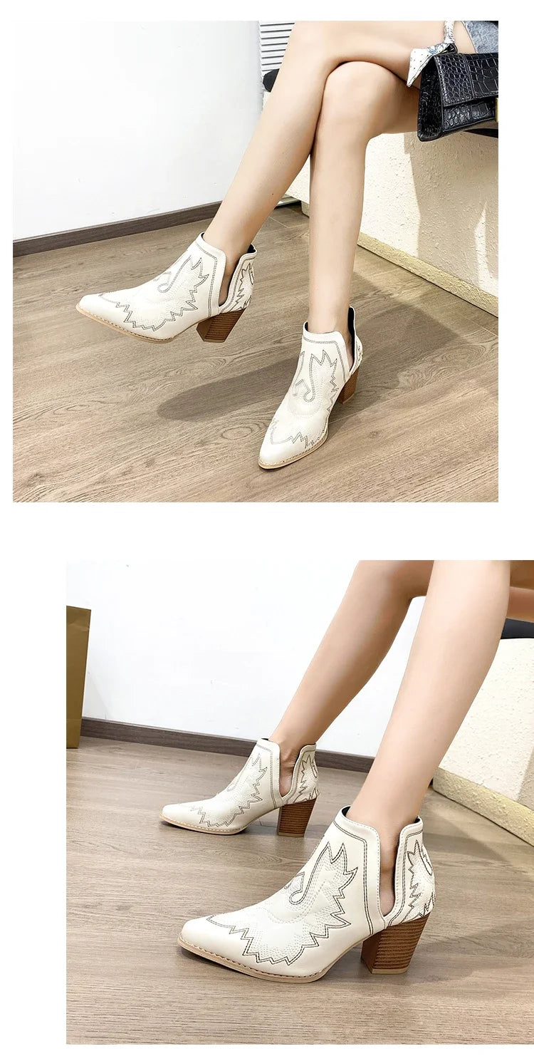 Shoes for Women 2023 Fashion Slip on Women's Boots Autumn Pointed Toe Solid High Heels Roman Short Barrel Large Size Naked Goth