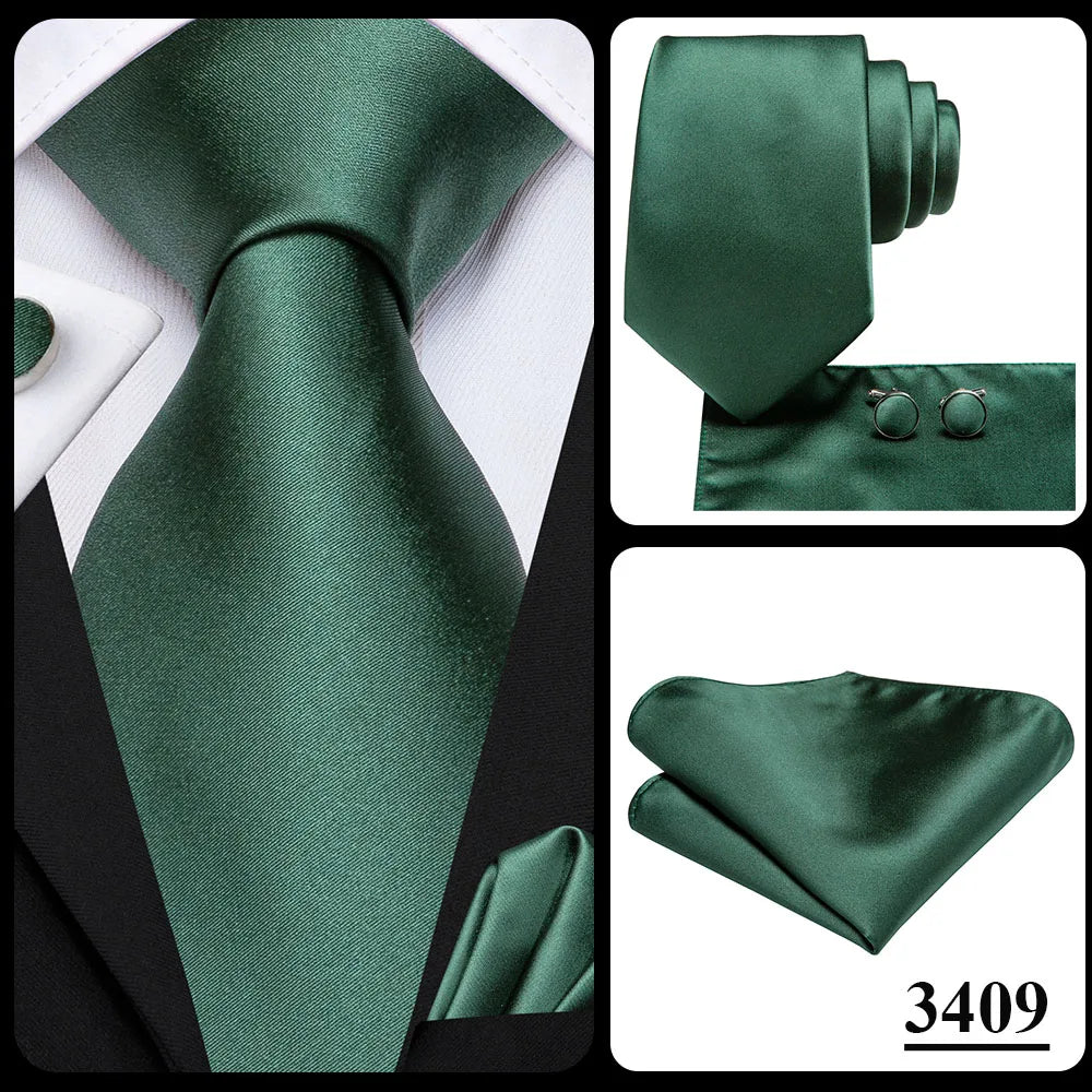 Hi-Tie Sage Green Pink Blue Solid Silk Wedding Tie For Men Handky Cufflink Mens Necktie Set Fashion Designer Business Party