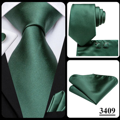 Hi-Tie Sage Green Pink Blue Solid Silk Wedding Tie For Men Handky Cufflink Mens Necktie Set Fashion Designer Business Party