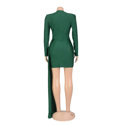 Elegant Deep V Neck Long Sleeve Sequins Prom Dress Women Elegant Wedding Party Mini Fashion Evening Dresses
