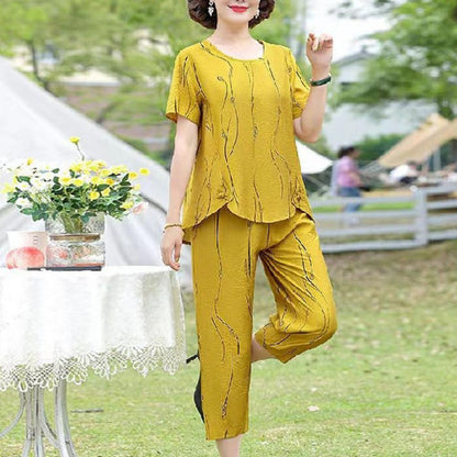 2023 Summer Women's Trousers Suit Pastoral Fashion Loose Short Sleeve Two Piece Suit Striped Cotton Linen Wild T-shirt Pant Sets