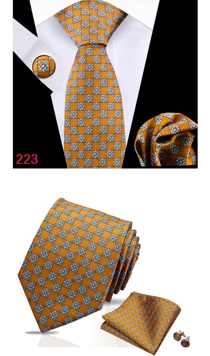 Luxury Plaid Tie For Mens Necktie Handkerchief Pocket Square Cufflinks Set Jacquard Woven Ties Wedding Business Accessories