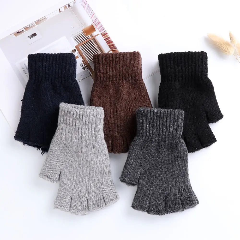 Unisex Half Finger Gloves Winter Warm Wool  Knitted Fingerless Gloves Cashmere Stretchy Typing/Texting Gloves for Women and Men