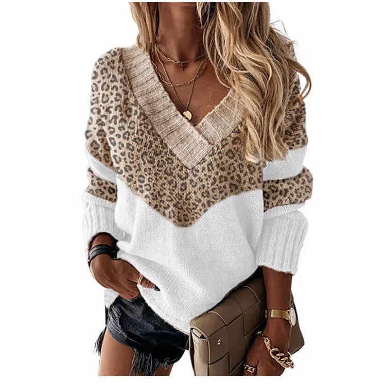 Pullovers Women Sweaters New long-sleeved 2021 Autumn Winters V Collar Loose Color Matching Sweaters Women Fashion OLN6057