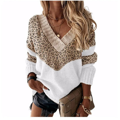 Pullovers Women Sweaters New long-sleeved 2021 Autumn Winters V Collar Loose Color Matching Sweaters Women Fashion OLN6057