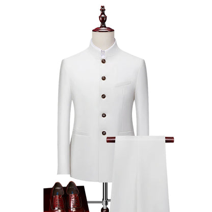 Men's Casual Business Suit (suit + Trousers) Stylish and Handsome with The Trend of Standing Collar Zhongshan Suit Two-piece Set