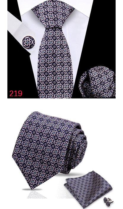 Luxury Plaid Tie For Mens Necktie Handkerchief Pocket Square Cufflinks Set Jacquard Woven Ties Wedding Business Accessories