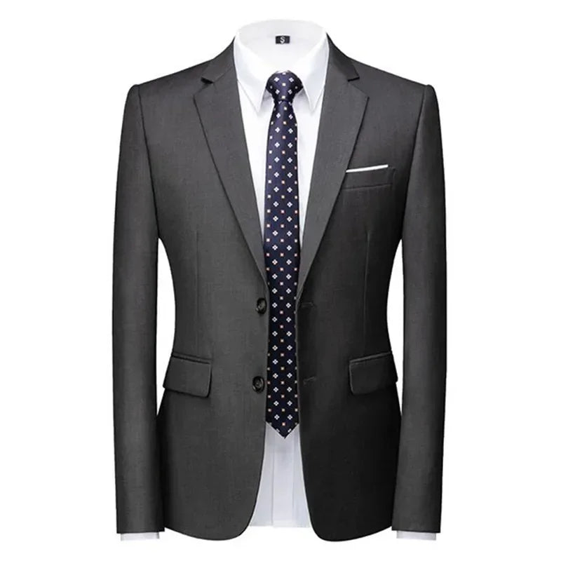 New Men Pure Colour Business Social Office Suit Slim Fit Jacket Fashion Simple Groom Wedding Tuxedo Dress Blazers Coats