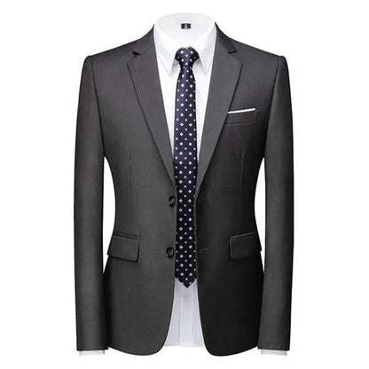 New Men Pure Colour Business Social Office Suit Slim Fit Jacket Fashion Simple Groom Wedding Tuxedo Dress Blazers Coats