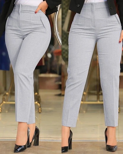 Women Pants High Waist Solid Pockets Pencil Pants Ankle Length Slim Fit Office Lady Zipper Flat Summer 2024 Slight Strech