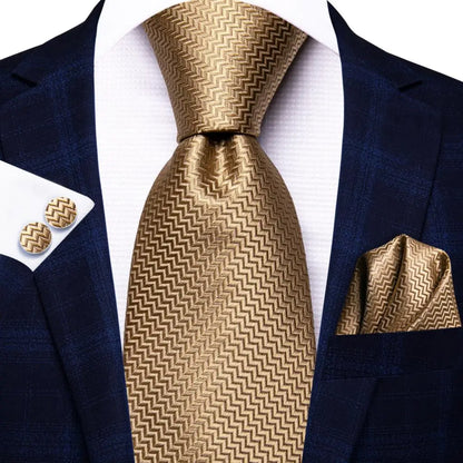Hi-Tie Paisley Brown Tie For Men Elegant Mens Necktie Pocket Square Cufflink Groom Wedding Accessory Wholesale New Designer