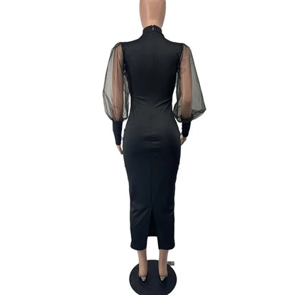 Elegant Spring Summer Dress for Women Long Sleeve Evening Gown Women Clothing Temperament Half High Collar Bodycon Dress Vestido