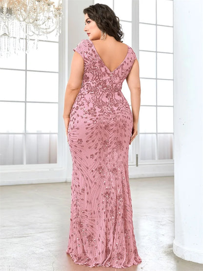 XUIBOL Plus Size  Elegant Sequin Evening Dress Long 2024 Women Mermaid Formal Deep V-neck Prom Luxury Wedding Party Dresses