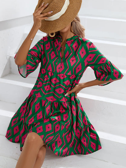 Women's Spring Summer Printed Dress Long Sleeve Flared Mid-Length Official Store Exclusive New Arrivals