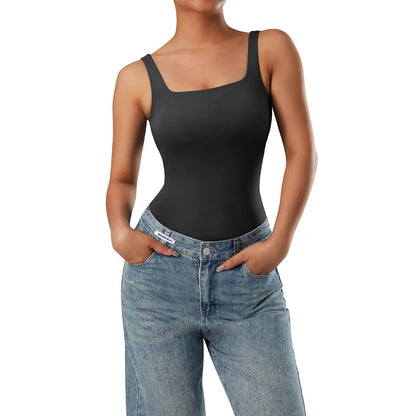 Bodysuits Women Sexy Body Suit One-Piece Romper Solid Sexy Sleeveless Square Neck Padded Tank Tops Jumpsuit Streewear Ladies