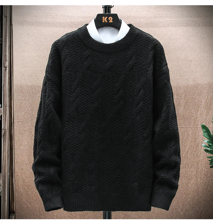 Round Neck Knitwear Sweater New Autumn/Winter Mock Neck Sweatshirts Solid Color Pullovers Man Brand Casual Mens Clothing